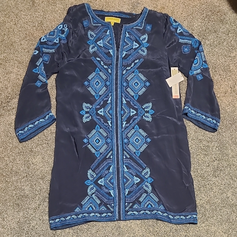 Sigrid Olsen Navy Blue Dress with Intricate Blue Patterns
